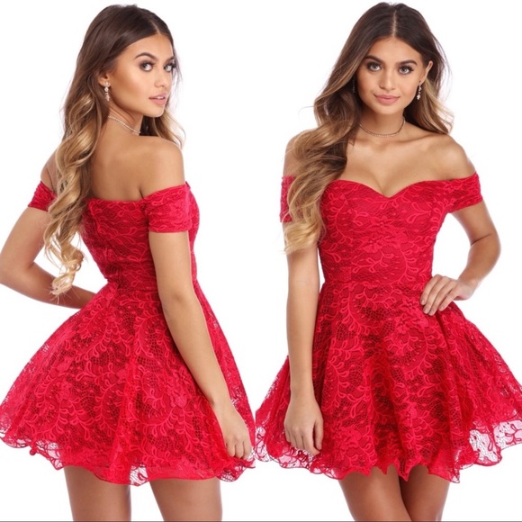 Windsor Dresses & Skirts - Off-Shoulder Red Lace Party Dress